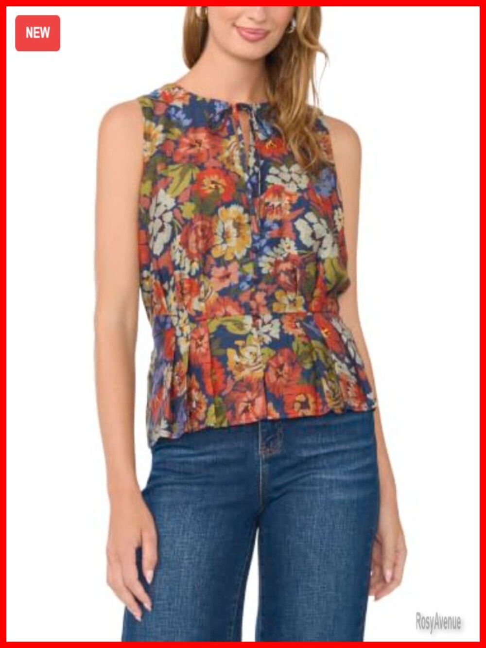 Sleeveless Pleated Waist Button Down Tank Top
